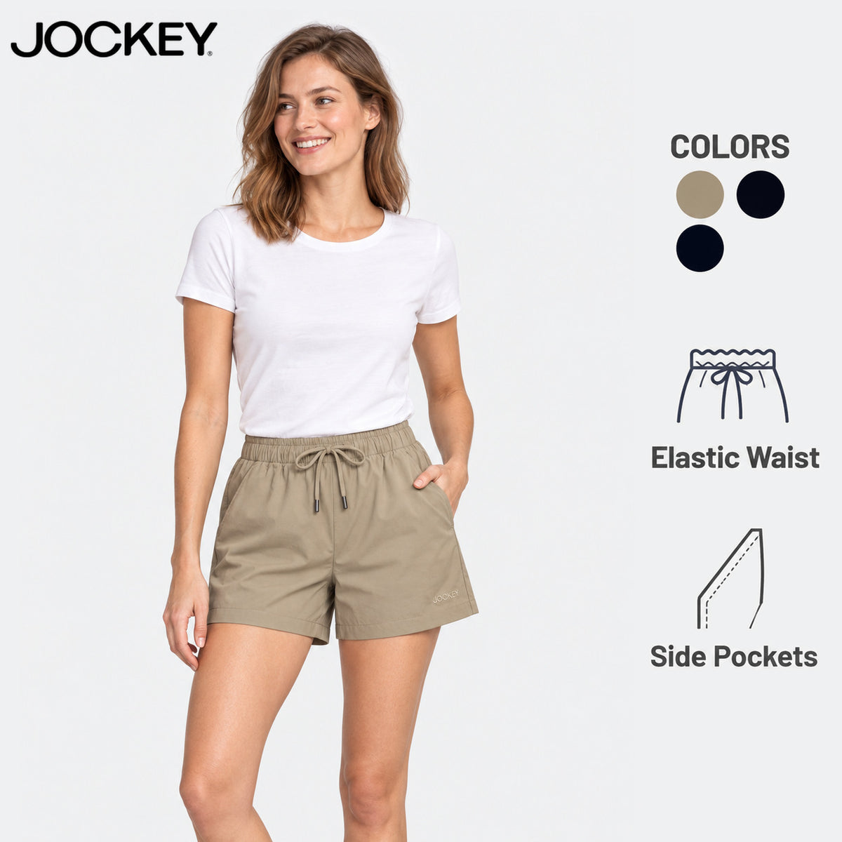 Jockey Women's Shorts with Side Pockets and Drawcord Waist | Woven | JLM651092