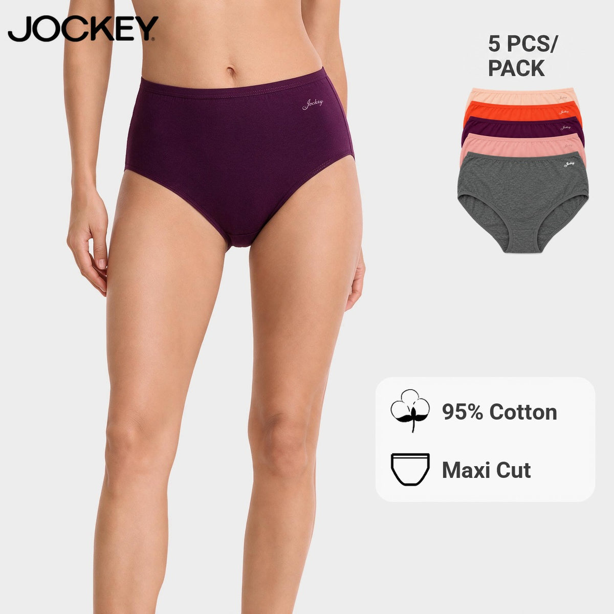 Jockey Women's Essentials Maxi Panties 5-Pack | Cotton Spandex | JLU609997AS1