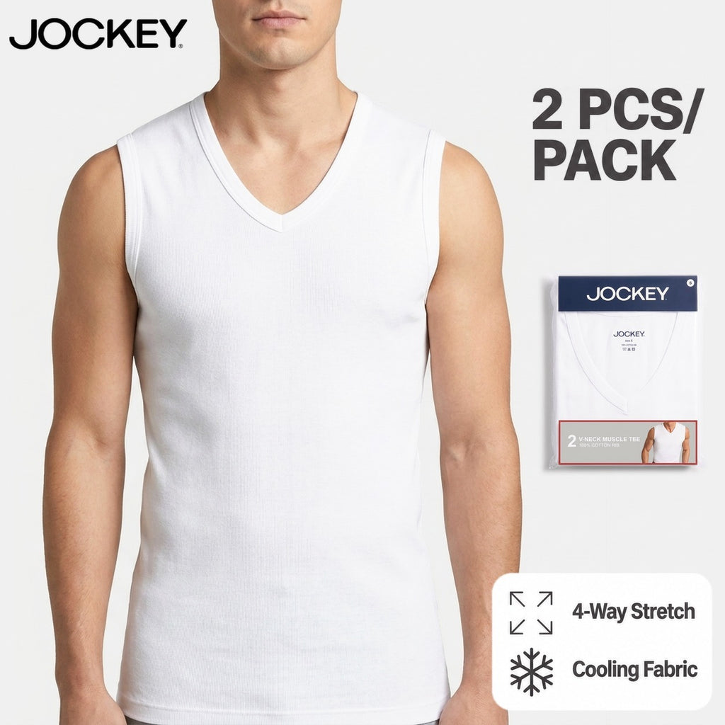 Jockey Men's V-Neck Muscle Undershirt 2-Pack | 100% Cotton Rib | JMN659991