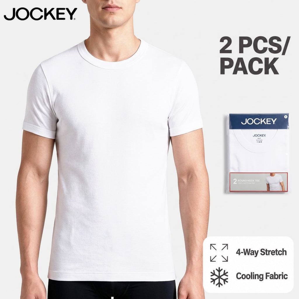 Jockey Men's Round Neck Undershirt Tee 2-Pack | 100% Cotton Rib | JMN659992