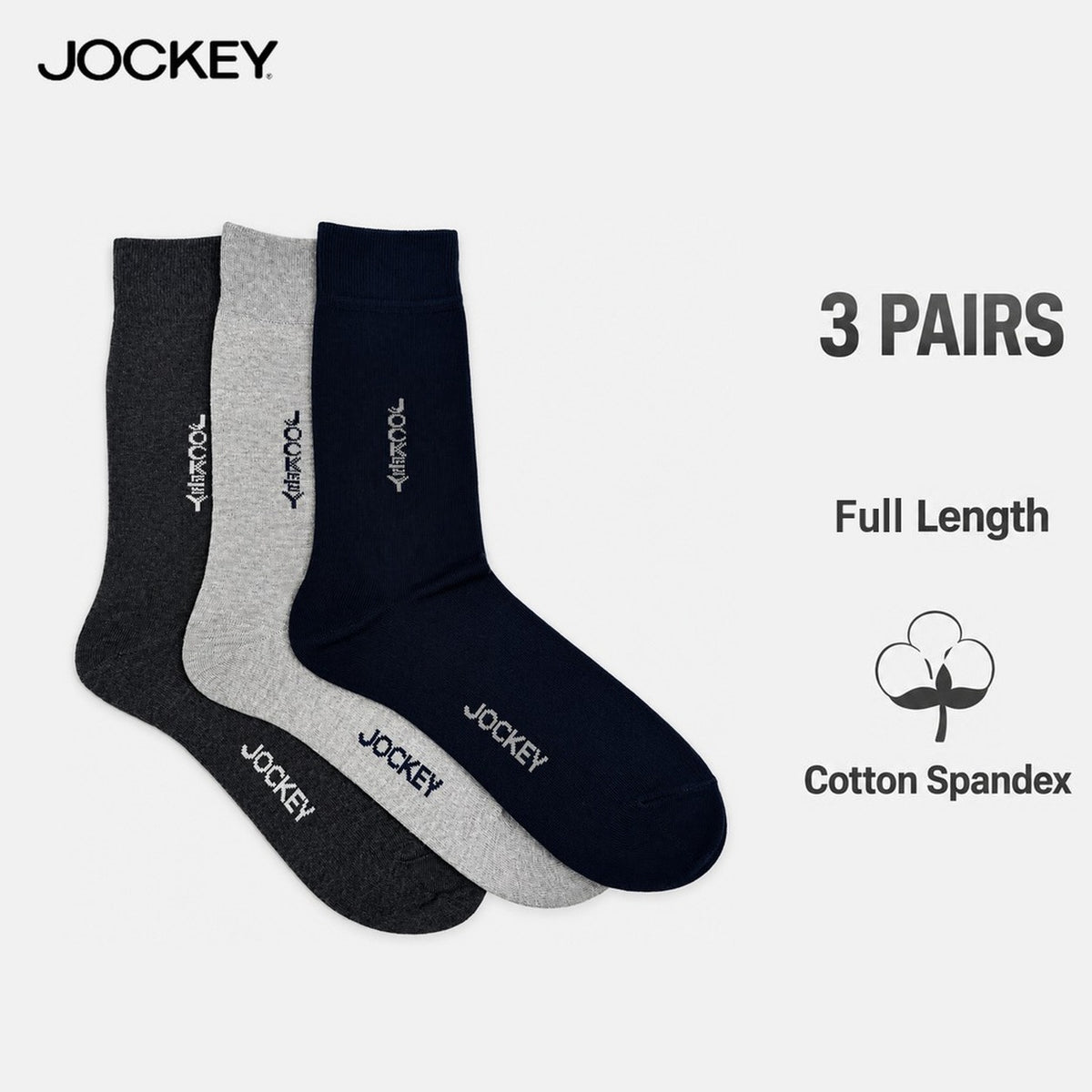 Jockey Men's Full Length Socks 3-Pack | Cotton Elastane | JMS639921