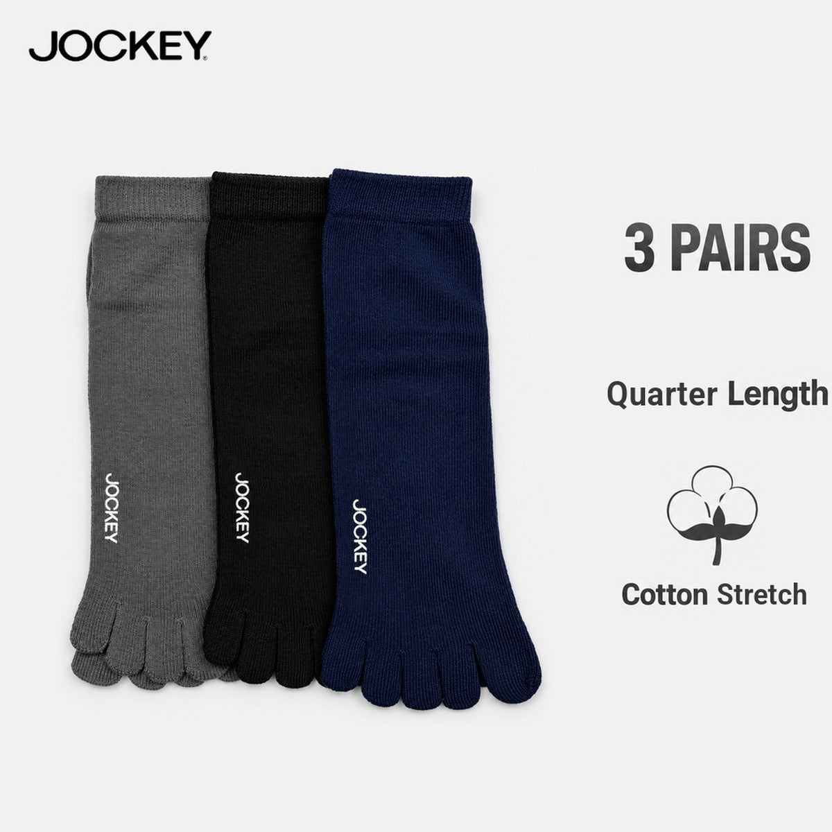 Jockey Men's Quarter Length Toe Socks 3-Pack | Cotton Stretch | JMS651054