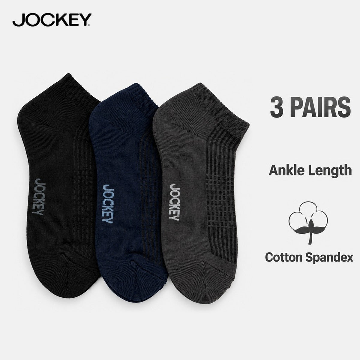 Jockey Men's Casual Ankle Socks 3-Pack Textured Knit | Cotton Spandex | JMS651056