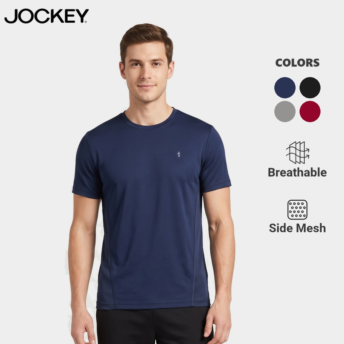 Jockey Men's Round Neck Active Tee with Side Mesh | JMT639914