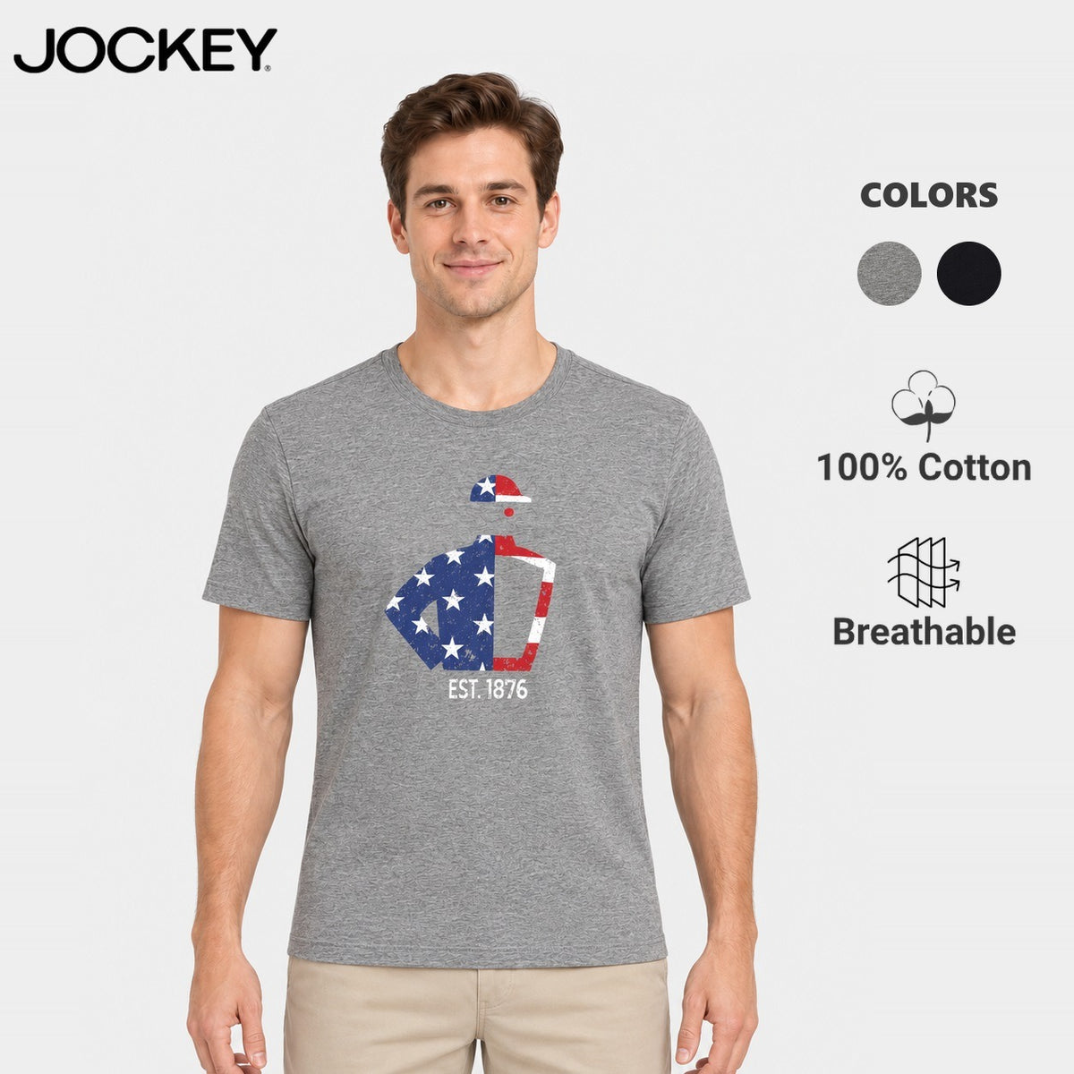 Jockey Men's Round Neck Graphic Tee Stars and Stripes | 100% Cotton | JMT651011