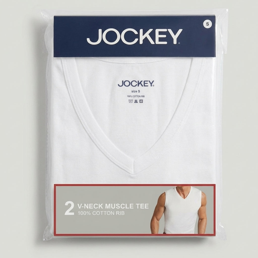 Jockey Men's V-Neck Muscle Undershirt 2-Pack | 100% Cotton Rib | JMN659991