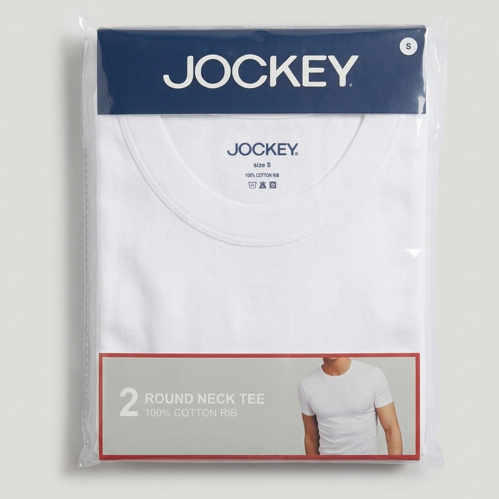 Jockey Men's Round Neck Undershirt Tee 2-Pack | 100% Cotton Rib | JMN659992
