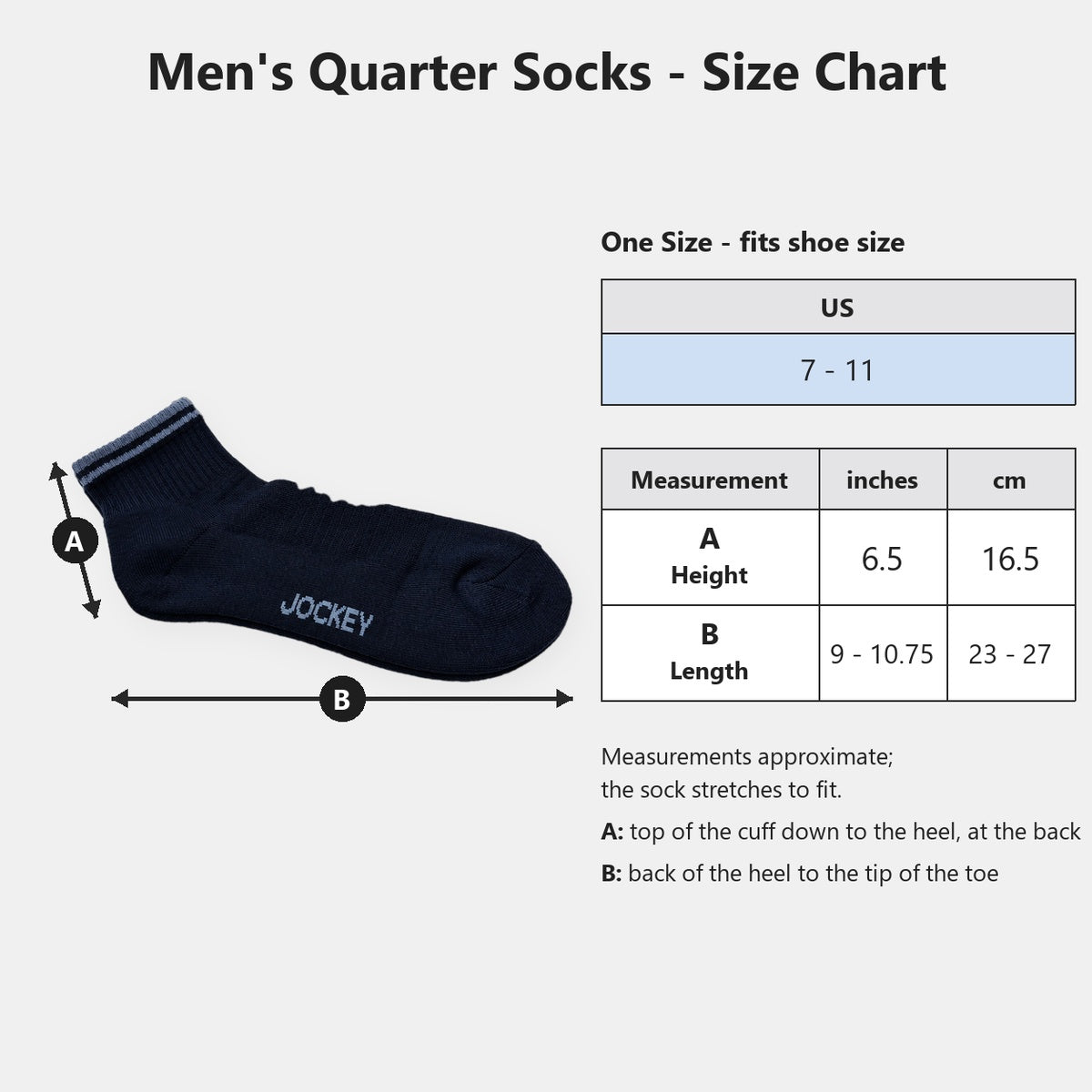 Jockey Men's Quarter Length Socks 3-Pack Half Terry | Cotton Spandex | JMS651057