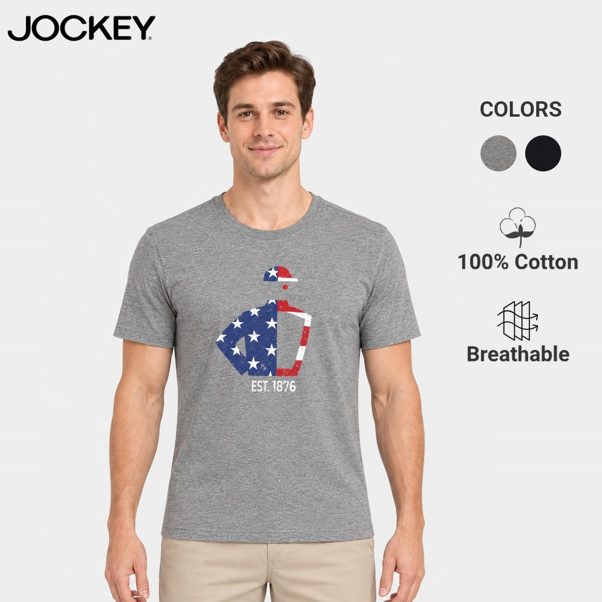 Jockey Men's Round Neck Graphic Tee Stars and Stripes | 100% Cotton | JMT651011