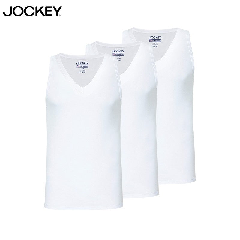 Jockey® USA Originals Cotton V-Neck Muscle Tee 3-Pack | JMN177832WHT