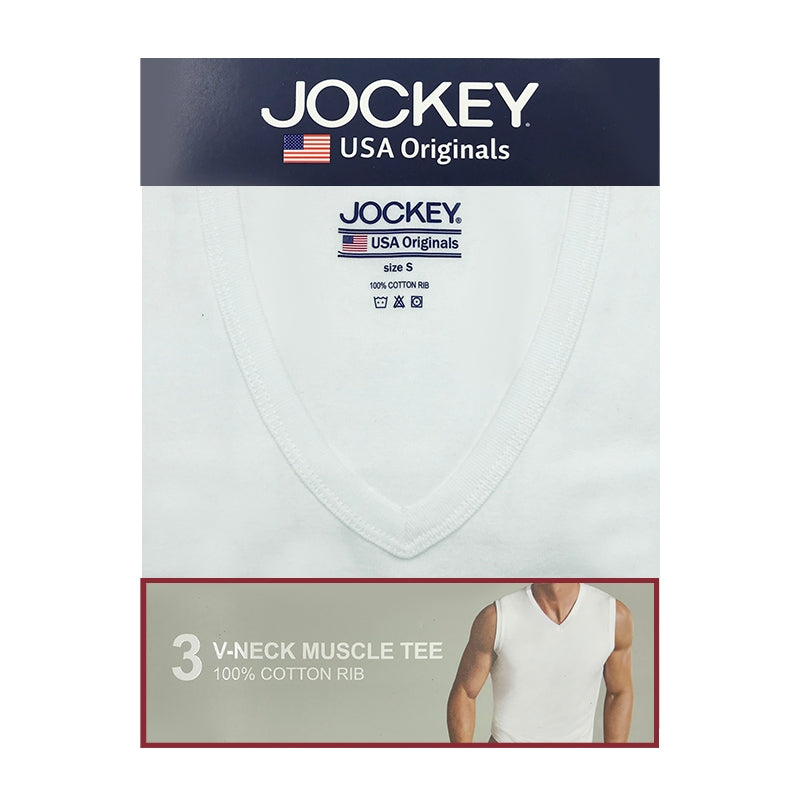 Jockey® USA Originals Cotton V-Neck Muscle Tee 3-Pack | JMN177832WHT